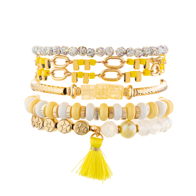 Gold Plated Yellow Handmade Beaded Chain Link Tassel Bracelets Set DIY Charm For Women