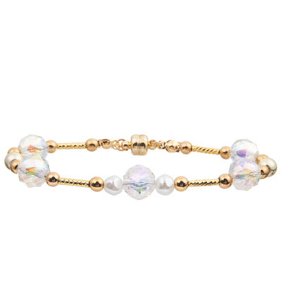 Freshwater Pearl Bracelet Set With 4 Colors Crystal Faceted Beads Magnetic Buckle