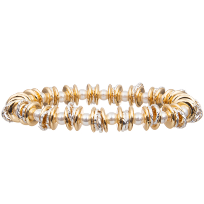 Gold Silver Mix Special Designed Ring Stretchy Handmade Beads Bracelets With 4mm Tiny Shiny Glass Pearl