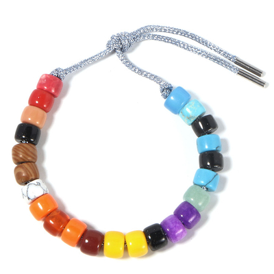 USA holiday Red and Blue stone Forte Beads Bracelet matched with silver cord adjustable clasp
