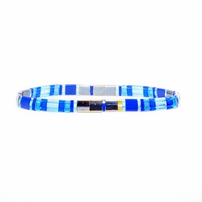 Blue Tila Bead Bracelet , Bohemian Friendship Bracelets With Beads