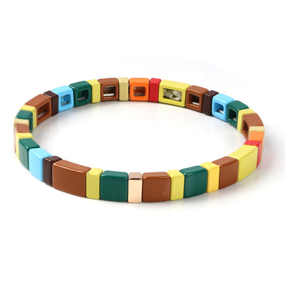 Metal Enamel Rainbow Tile Bracelet Handmade One size for Wedding