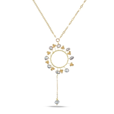 OEM Pearl Flower Pendant Beaded Necklace , Natural freshwater pearl necklace