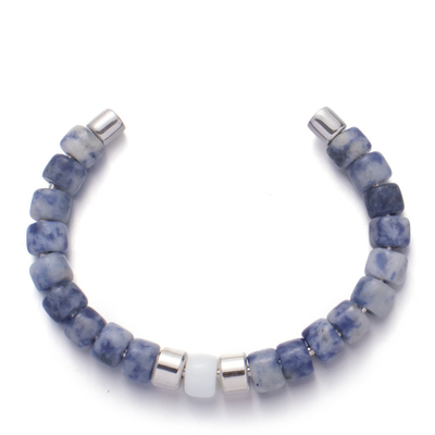 8mm Blue Veined Handmade Beaded Bangles Sterling Silver Plated