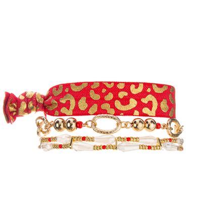 7.25 inches Beaded Stretch Bracelet Sets red and gold Color mixture material