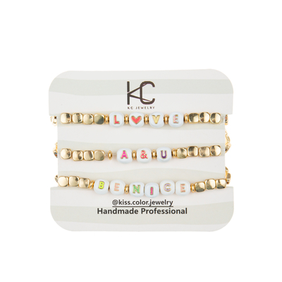 18.5cm Elastic Enamel Beads Name Bracelet With 14k Gold Plated