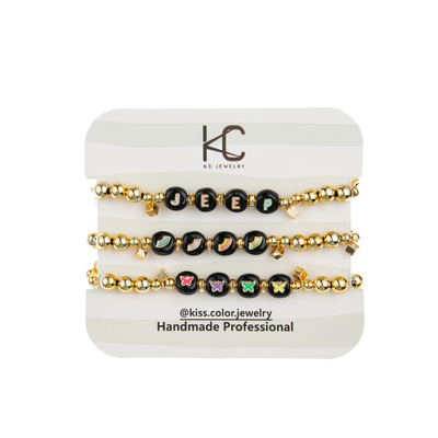 KC Gold Hematite Alphabet Letter Bracelet Black Rainbow Alloy Material