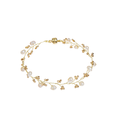 7.25 inches White Natural Pearl Bracelet Brass Wire Weaved For Wedding Jewelry