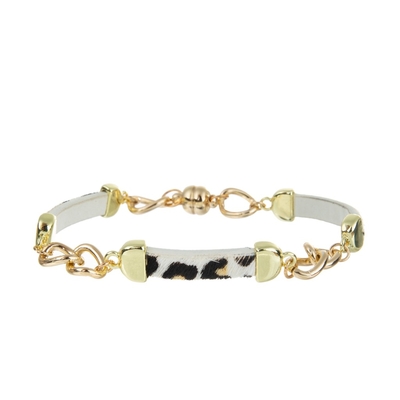Leopard Horsehair Handmade Leathre Bracelets With Gold Chain And Magnetic Clasp