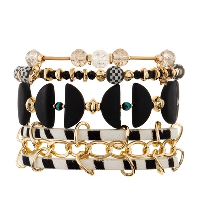 Cool Punk Style Handmade Leather Bracelet With Gold Chain Checkerboard Pattern Ball