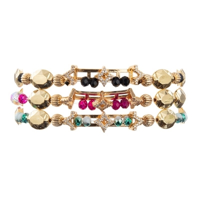 Zircon Gold Star Charm Handmade Elastic Bracelets With Flat Shape Beads For Girl