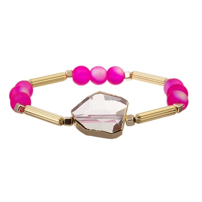 Clear Crystal Charm Women'S Adjustable Bracelet With Gold Edge Metal Bar