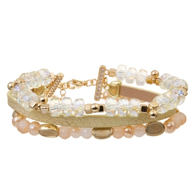 White Crystal Beaded 6.5&quot; Adjustable Beaded Bracelet Set Gift For Her
