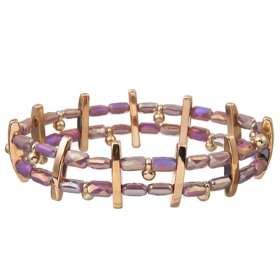 Purple Glass Seed Stackable Beaded Stretch Bracelets Crystal Dainty Handmade