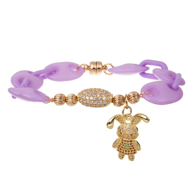 Gold Zircon Rabbit Charm Easter Stackable Beaded Magnetic Rod Bracelet For Woman