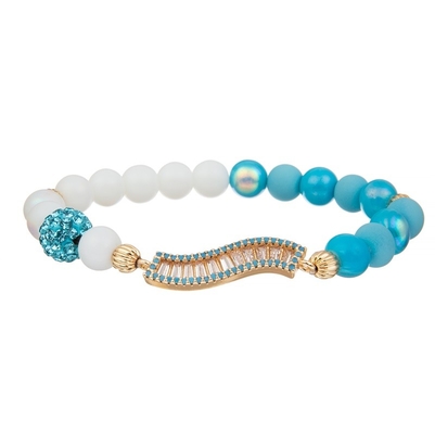 Half White Half Blue Crystal Beads Stretchy Bracelet Stackable Handmade Dainty