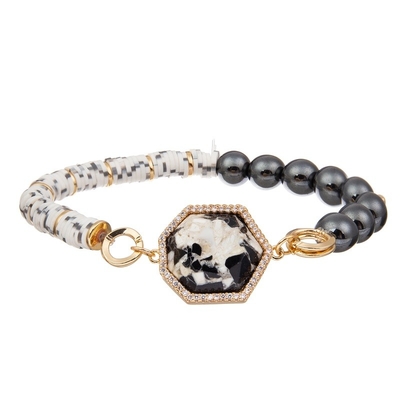 Black Turquoise Handmade Beaded Bracelet Elastic Customized For Women