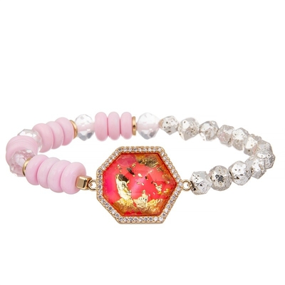 Gold Foil Handmade Beads Bracelet Stackable With Natural Red Turquoise