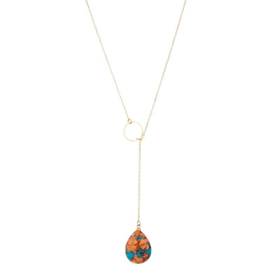 Natural Turquoise Handmade Gold Chain Necklace With Drap Shaped Pendant
