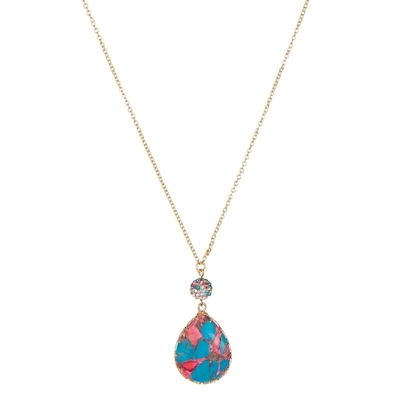 Turquoise Drop Shaped Pendant Gold Chain Necklace Handmade Multicolor