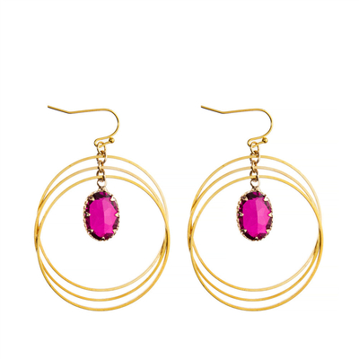 Three Circle Loop Hoop Dangle Pendant Earring With Gold Plated Connector