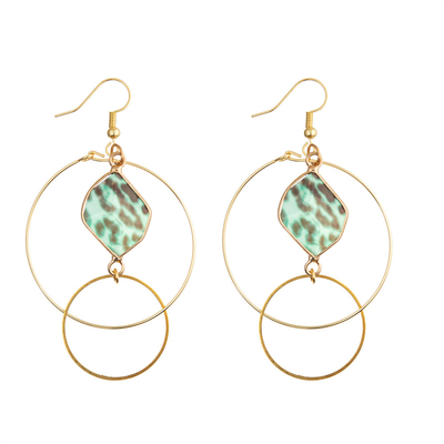 Double Circle Loop Hoop Dangle Pendant Earrings Combination Hollow Out Gold Plated