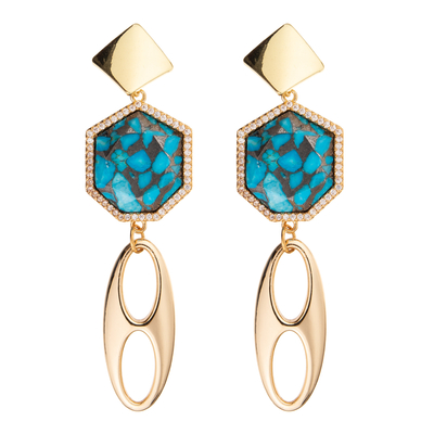 Jelewrry Gold Plated Regular Heptagon Diamond Drop Earring for Women