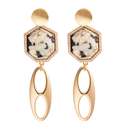 Jelewrry Gold Plated Regular Heptagon Diamond Drop Earring for Women