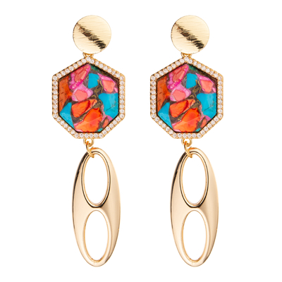 Jelewrry Gold Plated Regular Heptagon Diamond Drop Earring for Women