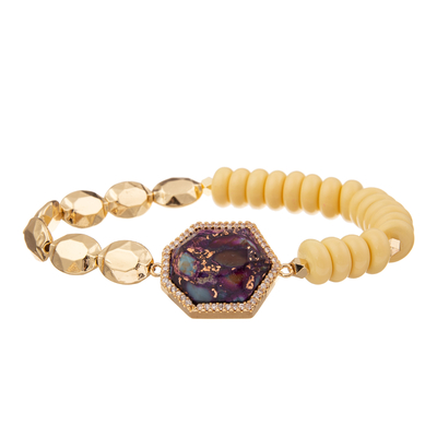 5 Colors Gold Plated Stone Handmade Beads Bracelets With Regular Heptagon Pendant
