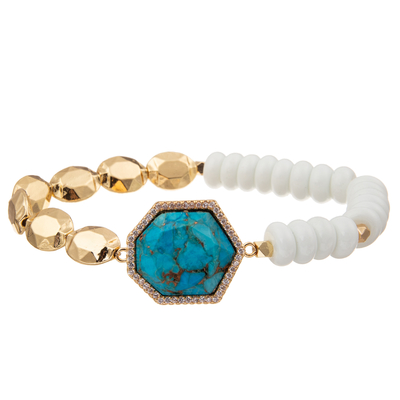 5 Colors Gold Plated Stone Handmade Beads Bracelets With Regular Heptagon Pendant