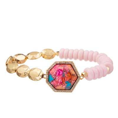 5 Colors Gold Plated Stone Handmade Beads Bracelets With Regular Heptagon Pendant