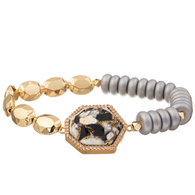 5 Colors Gold Plated Stone Handmade Beads Bracelets With Regular Heptagon Pendant