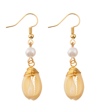 Rice Beads Dangle Tassel Earrings Round Pearl Shell Enamel Hoop Earrings For Women