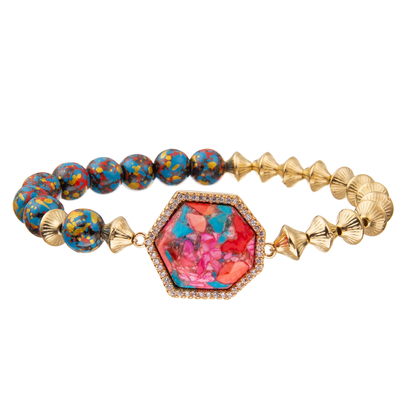 Bohemia Style Handmade Beads Bracelets with Regular Heptagon Imperial Stone