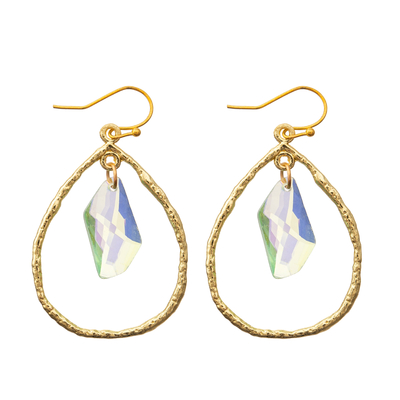 Jewelry Gold Plated Dangle Enamel Hoop Earrings Oval Zircon Hook Drop Earrings