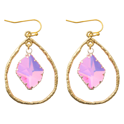 Jewelry Gold Plated Dangle Enamel Hoop Earrings Oval Zircon Hook Drop Earrings