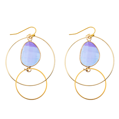 Gold Plated Dangle Enamel Double Circle Loop Hoop Earrings Oval Zircon Hook Drop