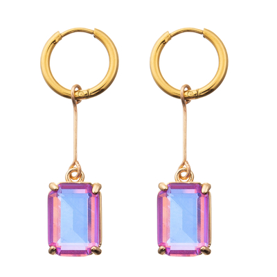 Electroplating Gold Plated Crystal Cube / Oval Stud Zirconia Earrings for Women