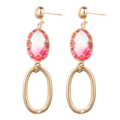 Electroplating Gold Plated Crystal Cube / Oval Stud Zirconia Earrings for Women