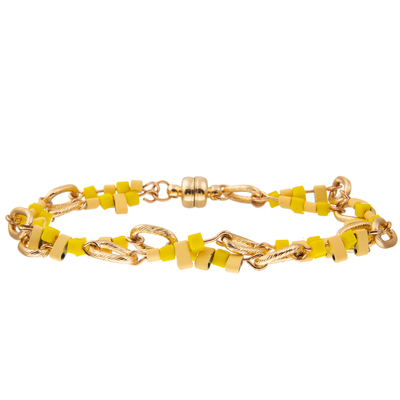 Gold Plated Yellow Handmade Beaded Chain Link Tassel Bracelets Set DIY Charm For Women