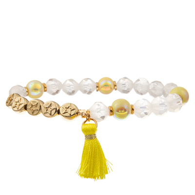 Gold Plated Yellow Handmade Beaded Chain Link Tassel Bracelets Set DIY Charm For Women