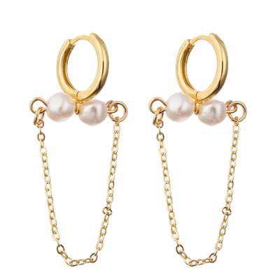Gold Plated Single Round Zircon Chain Link Enamel Hoop Earrings For Women