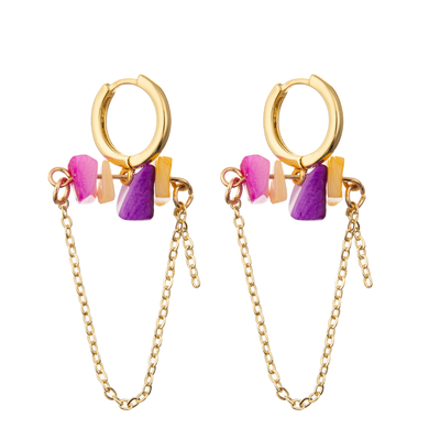 Gold Plated Single Round Zircon Chain Link Enamel Hoop Earrings For Women