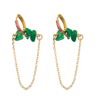 Gold Plated Single Round Zircon Chain Link Enamel Hoop Earrings For Women