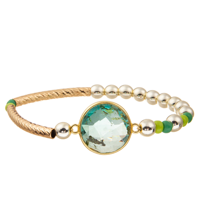 Gold Plated Handmade Beads Chain Link Bracelets With Round Faceted Crystal