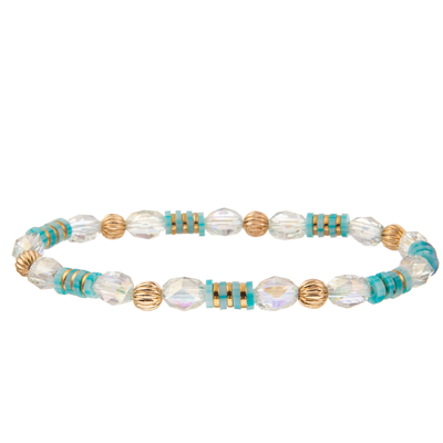 Crystal Glass Beads Metal Handmade Chain Link Bracelets With Hexagonal Turquoise
