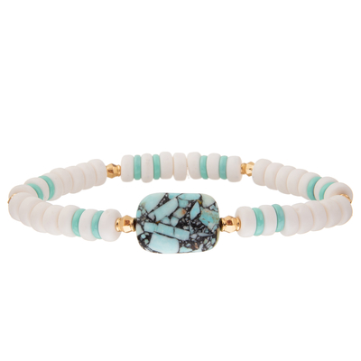 Crystal Glass Beads Metal Handmade Chain Link Bracelets With Hexagonal Turquoise