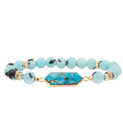 Gold Plated Hexagonal Turquoise Handmade Glass Beads Bracelets With Gold Foil