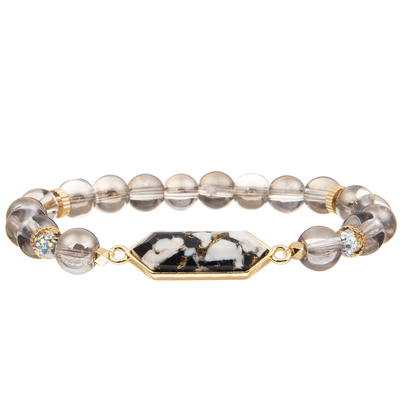 Gold Plated Hexagonal Turquoise Handmade Glass Beads Bracelets With Gold Foil
